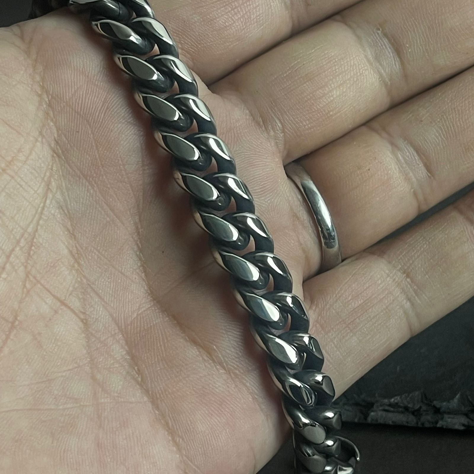 Antique Silver Stainless Steel Curb Link Chain Bracelet For Men