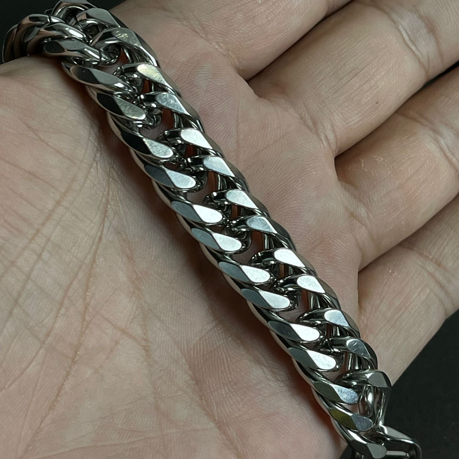 14mm Silver Stainless Steel Curb Link Chain Bracelet For Men