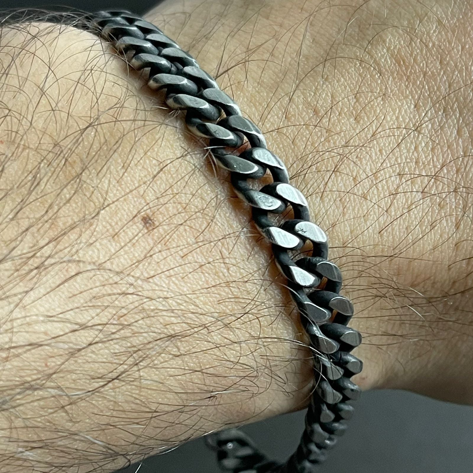 Antique Silver Stainless Steel Curb Link Chain Bracelet For Men 8mm