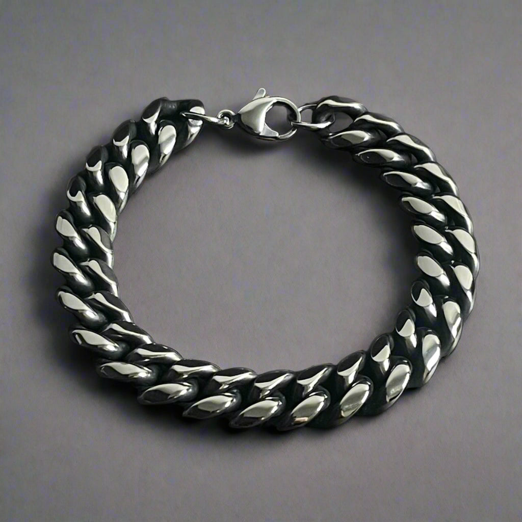 Antique Silver Stainless Steel Curb Link Chain Bracelet For Men