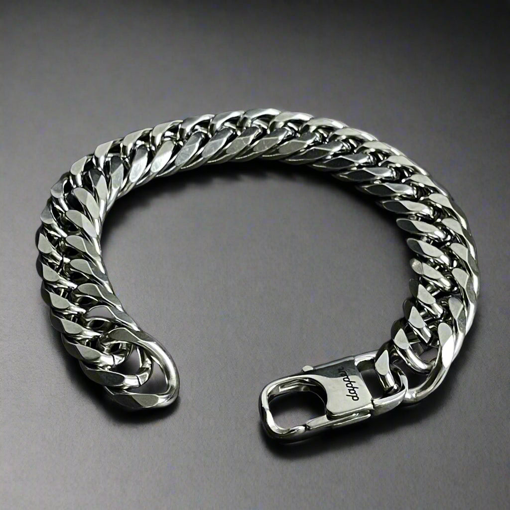 14mm Silver Stainless Steel Curb Link Chain Bracelet For Men