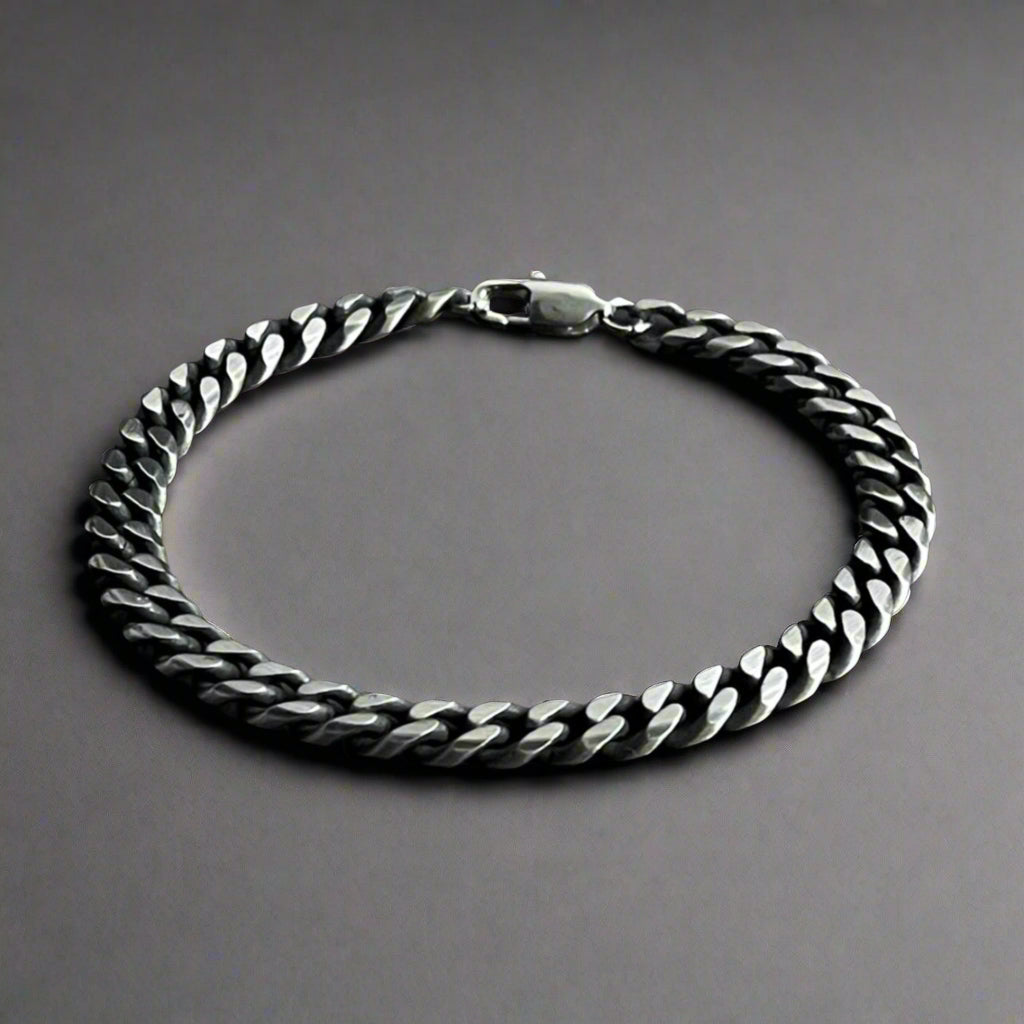 Antique Silver Stainless Steel Curb Link Chain Bracelet For Men 8mm