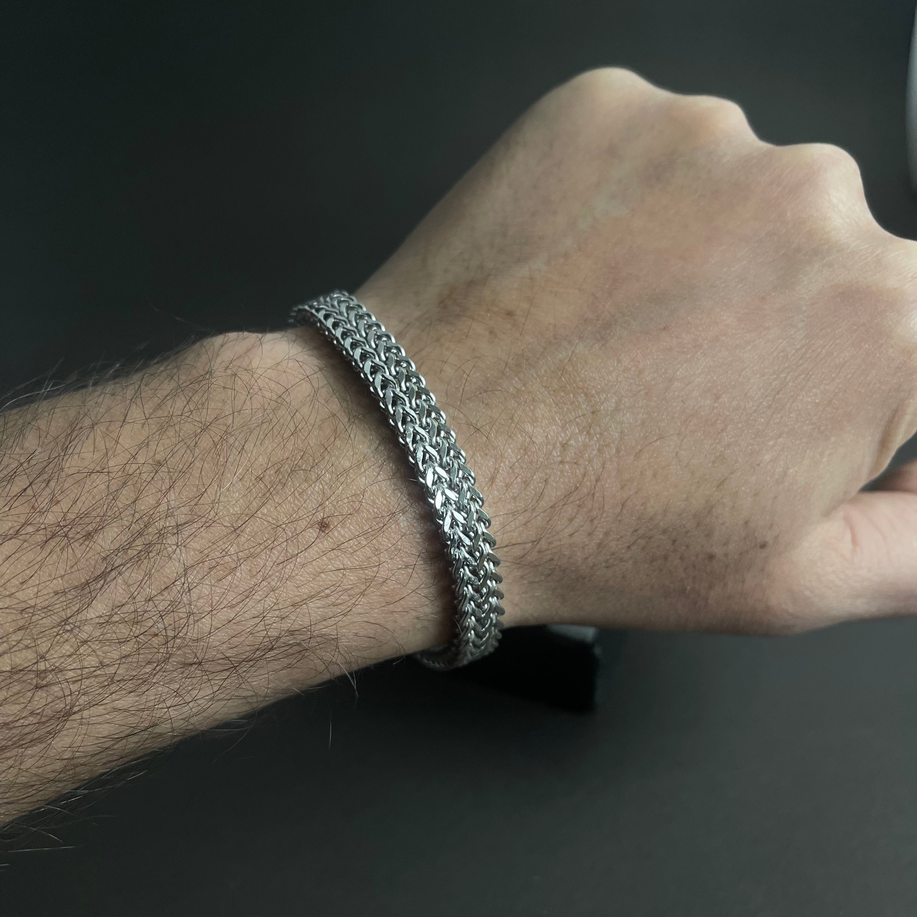 8mm Silver Foxtail Chain Bracelet for Men